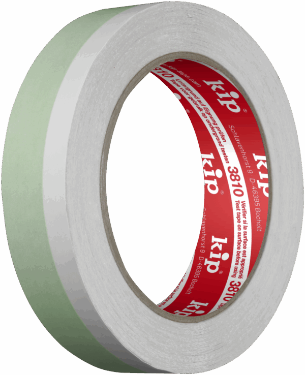 Kip 3810 Duoband: Doppelseitig klebendes Band aus einer Weich-PVC-Folie. Klebkraft und Haftvermögen sind auf die praxisgerechten Wünsche der Maler, Gipser und Stuckateure abgestimmt. Ideal für Abklebungen bei Putz-, Stuckateur- und Bautenschutzarbeiten innen und außen. Resistent gegen Wasser, Säuren, Laugen, Alkohol, Öle, Benzin und Salzwasser. Formstabil bei Temperatureinwirkung bis 40°C. Vorsicht bei verwitterten PVC-Untergründen.